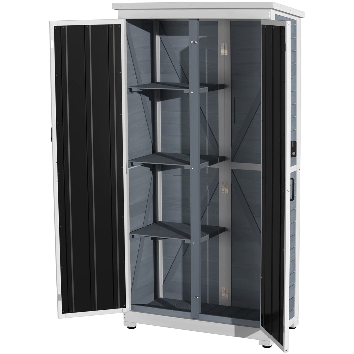 GDLF Outdoor Storage Cabinet Wood & Metal Garden Shed with Waterproof Roof and Sturdy Lockable Doors 66"