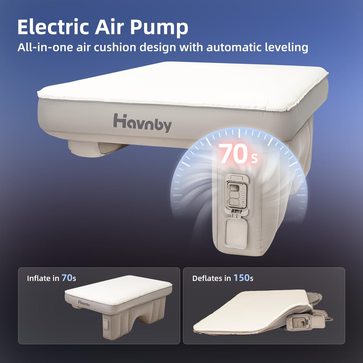 Havnby Truck Cabin Mattress, TPU Air Foam Camping Bed for Back Seat, Inflatable SnugNest with Rechargeable Built-in Pump, Portable Sleeping Mattress for RAM Pickup Trucks