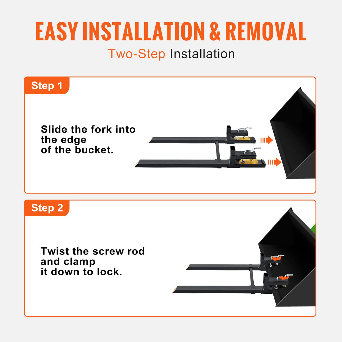 VEVOR Pallet Forks, 4000 lbs Clamp on Pallet Forks, 60" Total Length Heavy Duty Pallet Forks with Adjustable Stabilizer Bar, Tractor Bucket Forks for Loader Bucket Skid Steer Tractor