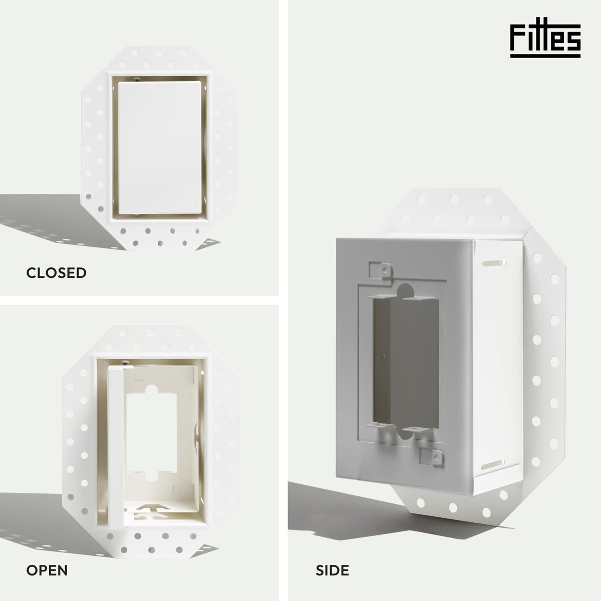 Fittes Flush Drywall No-See Receptacle Mount [Luxe] - 1 Gang - Satin White
