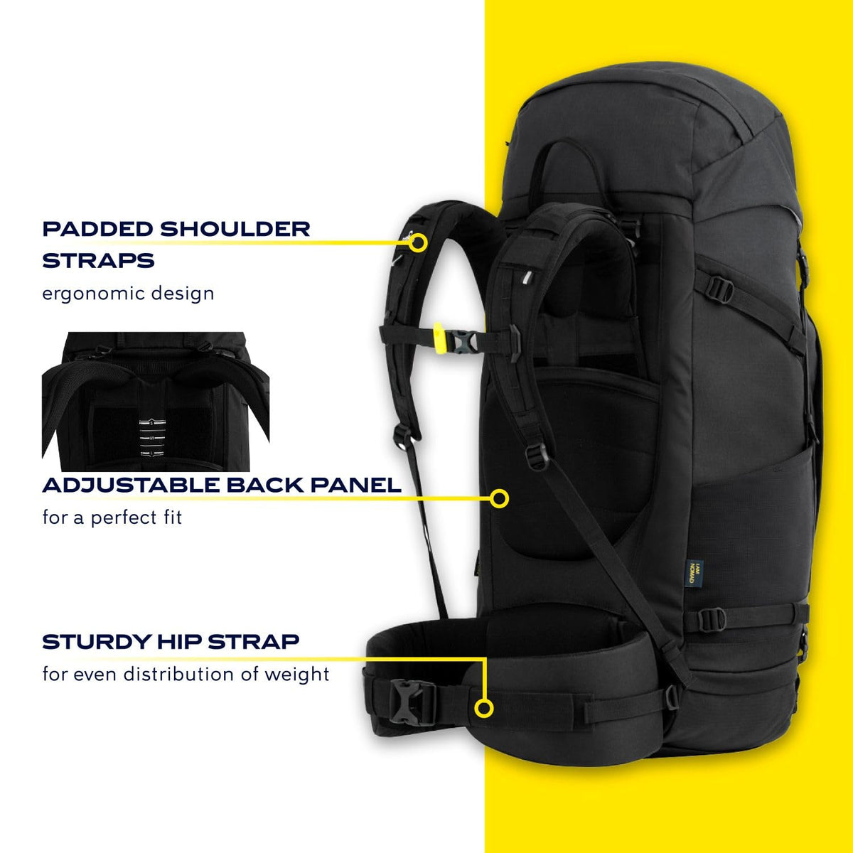 NOMAD Batura Backpack - Premium 55L Pack with Rain Cover Included | Lightweight Rucksack for Traveling, Hiking, Camping, Outdoor Sports (Steel Blue)