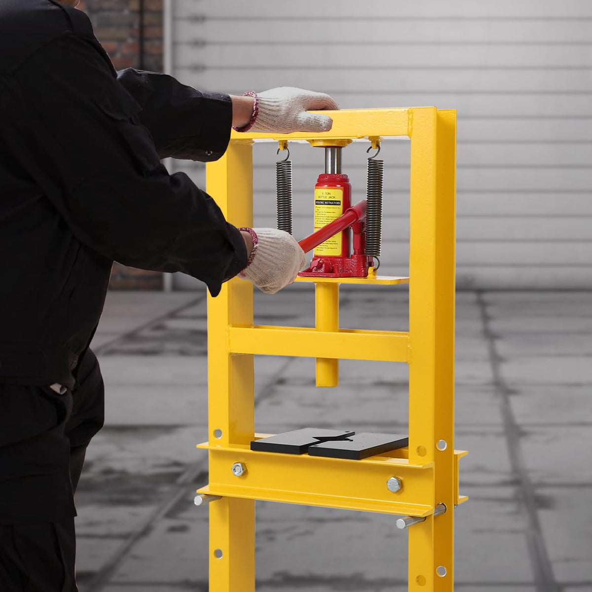 GarveeTech Hydraulic Press 6 T Hydraulic Shop Press, H-Frame Garage Floor Benchtop Press Adjustable Shop Press with Plates, Adjustable Working Table Height, for Gears and Bearings, Yellow