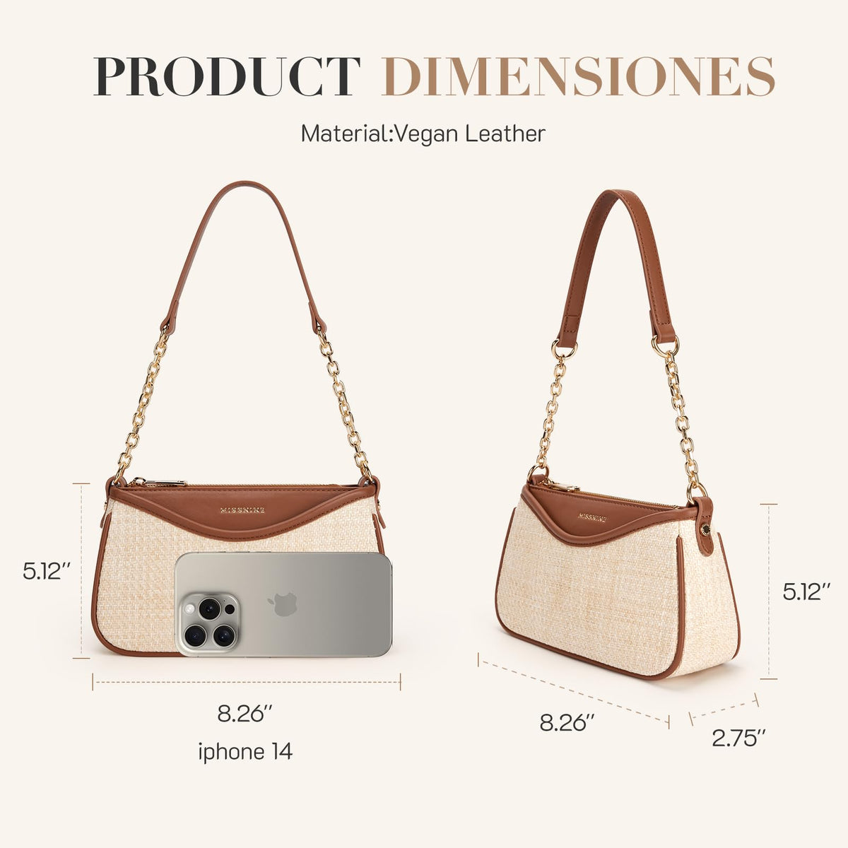 Missnine Shoulder Bag for Women Small Purse Trendy Clutch Hobo Bag Vegan Leather Mini Handbag with Zipper Closure, Brown & Beige