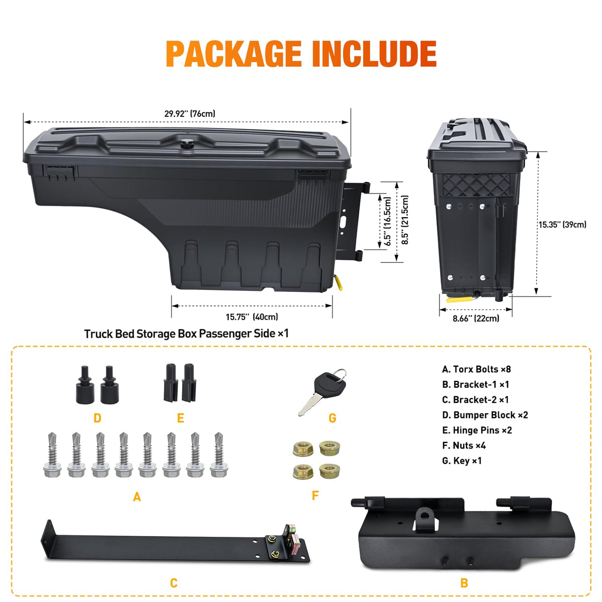 Nilight Truck Bed Tool Box Right Passenger Side Truck Tool Box Fit for Ford F-150 1999-2014 ABS Swing Case Truck Bed Storage Box with Lockable Lid Waterproof Wheel Well Toolbox Black