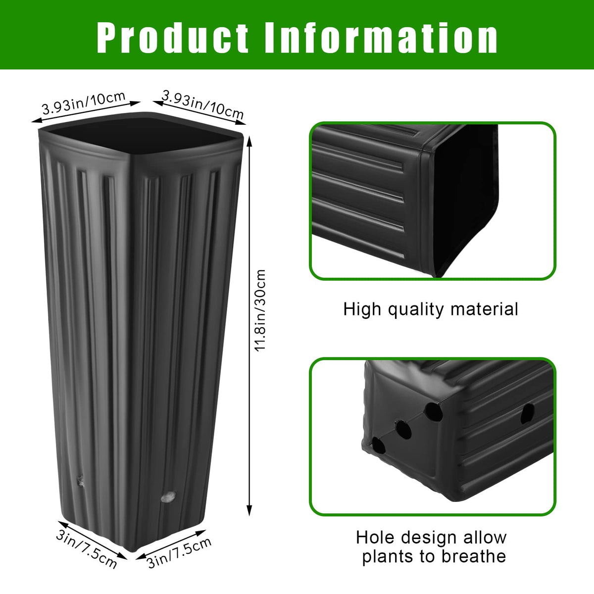 Nuenen 100 Pcs Tall Tree Pot Plastic Deep Plant Nursery Pots Black Seedling Treepots Flower Plant Container with Drainage Holes for Indoor Outdoor Gardening (11.8" H X 3.9" W)