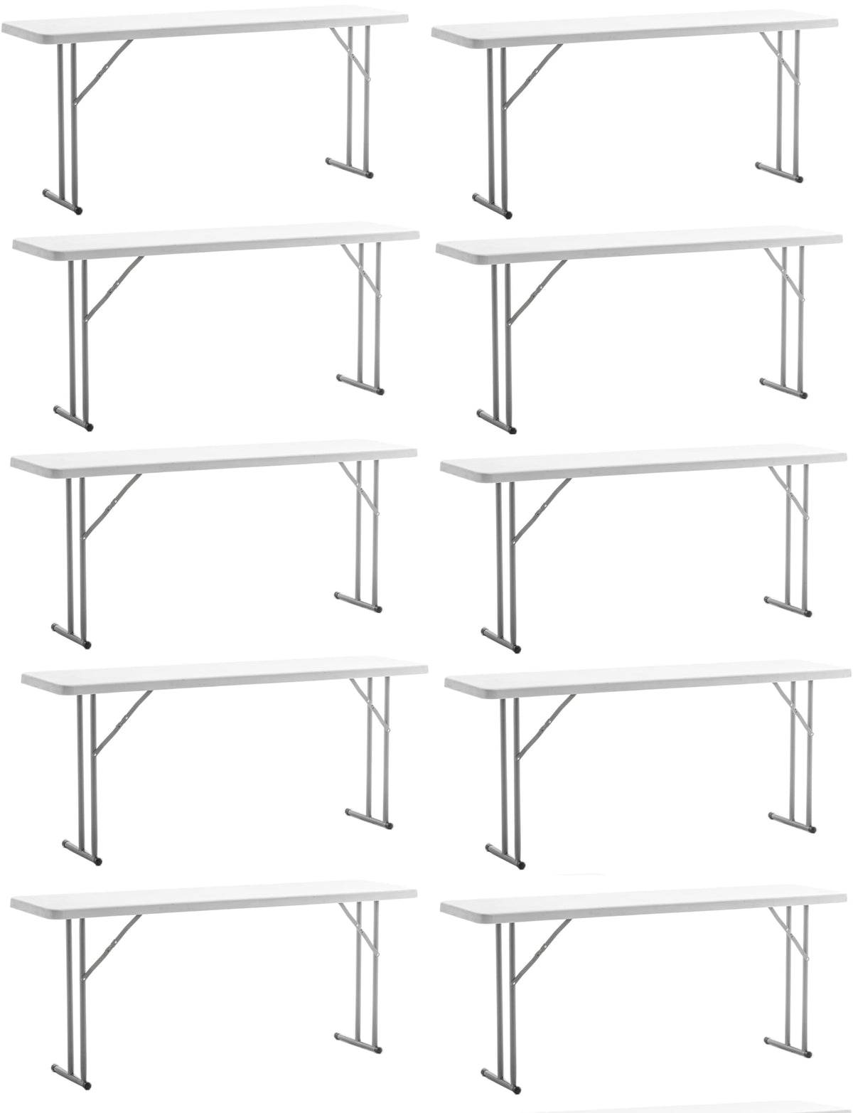 BTEXPERT Set of 10, 5-Foot - 60" Long White Plastic Folding Seminar Training Table Portable 18" Wide Narrow, 29" High, Events Indoor Outdoor Lightweight