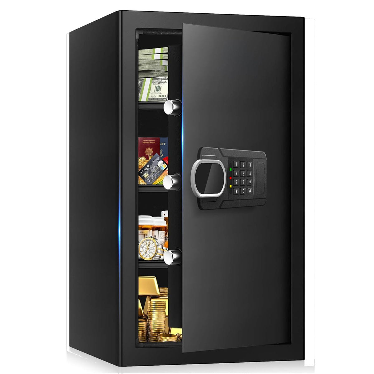 6.1 Cuft Heavy Duty Fire Security Home Safe Box, Large Floor Safe with Digital Keypad & Key Lock, Fire Proof Safes for Home with Three Removable Shelf, Anti-theft Fire Safes for Money, Cash, Documents
