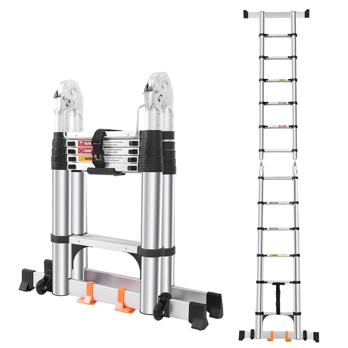 Telescoping Ladder A Frame 12.5 FT, Extension Ladder with Balance Bar & Stabilizers, Collapsible Foldable Ladder for Indoor & Outdoor & Rvs, Multi-Position Compact Ladder for Home, 330lbs Capacity