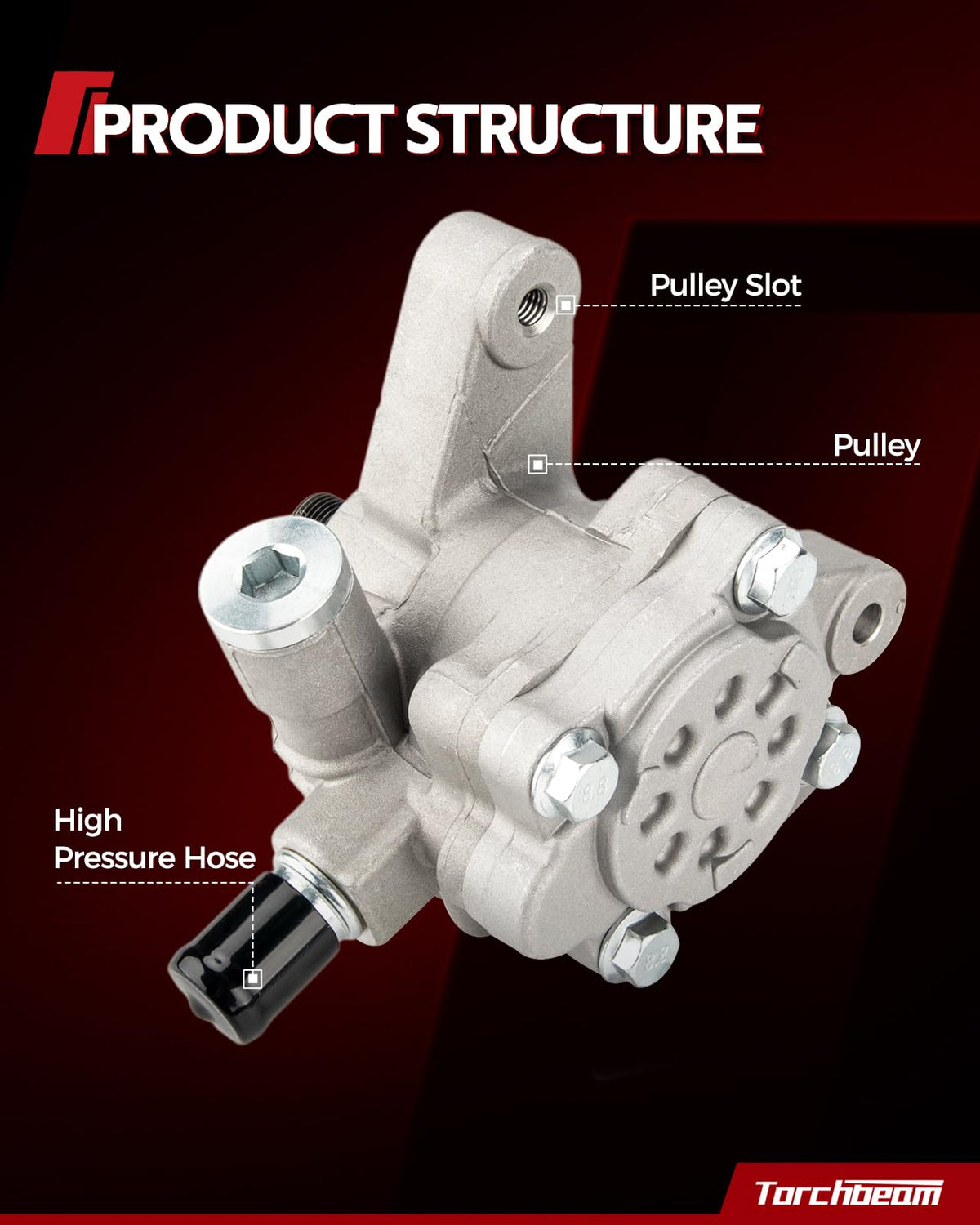 Torchbeam 96-260 Power Steering Pump with Pulley for 1997-2001 Expedition, 1991-2002 Town Car, 1992-2002 Grand Marquis, Crown Victoria, Navigator, OE Replace XW7Z3A674ABRM, F1VY3A674B, 96260