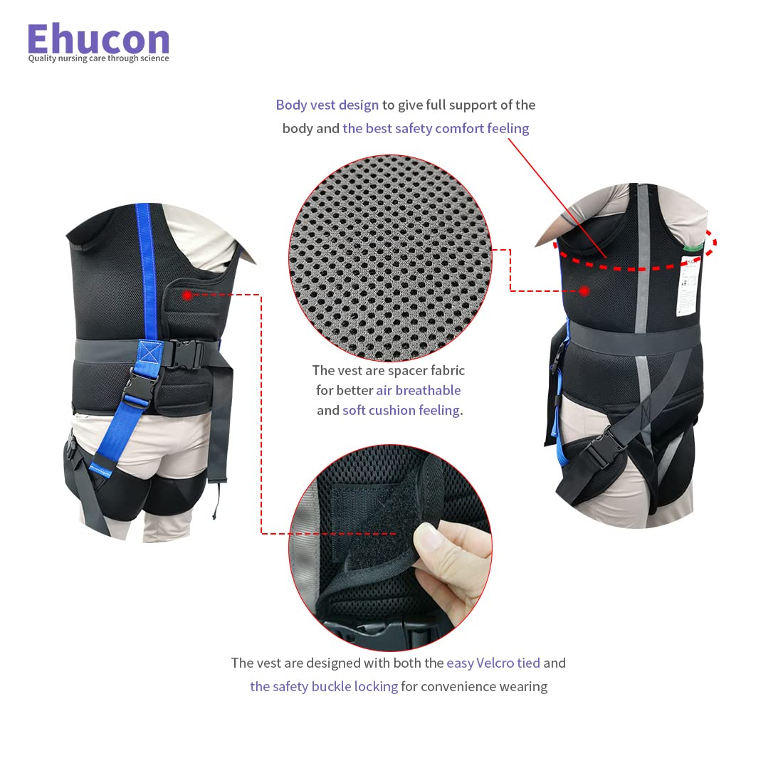EZ Assistive Patient Lift Walking Sling Medical Hoist Standing Aids for Ambulating Support Training, Pelvic Padded 500lbs Safety Loading Weight (Black-XL)
