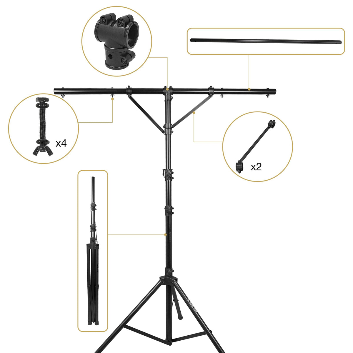Sound Town 2-Pack DJ Lighting Stand, Height Adjustable, 12 ft Tall, with T-Bar and Tripod Base (STLS-T12-PAIR)
