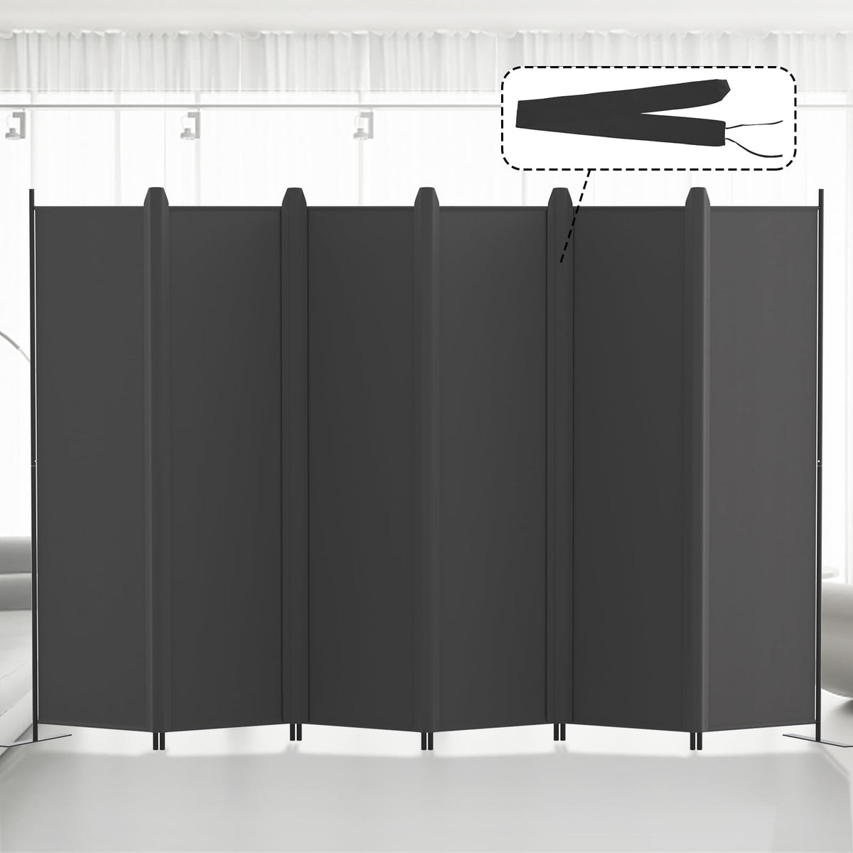 Kokorona 6 Panel Room Divider, 6FT Tall Folding Privacy Screen Wall Dividers, Portable Privacy Screen Freestanding Room Divider for Room Separation, Included - Cover Strips, Grey, 120''W x 72''H