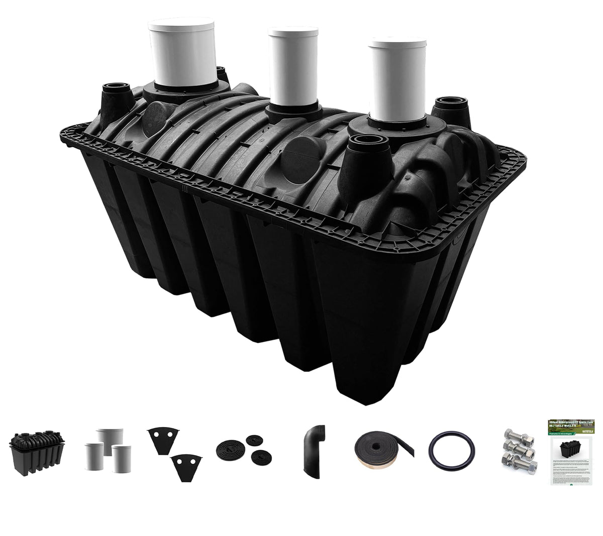 Natotela 396gal Underground Septic Tank Kit-80.7x45.3x43.9in Plastic Septic Tank System,Rectangle Septic System With Riser and Manhole Covers,Anti Corrosion PP Septic Kit For 4-6 Persons