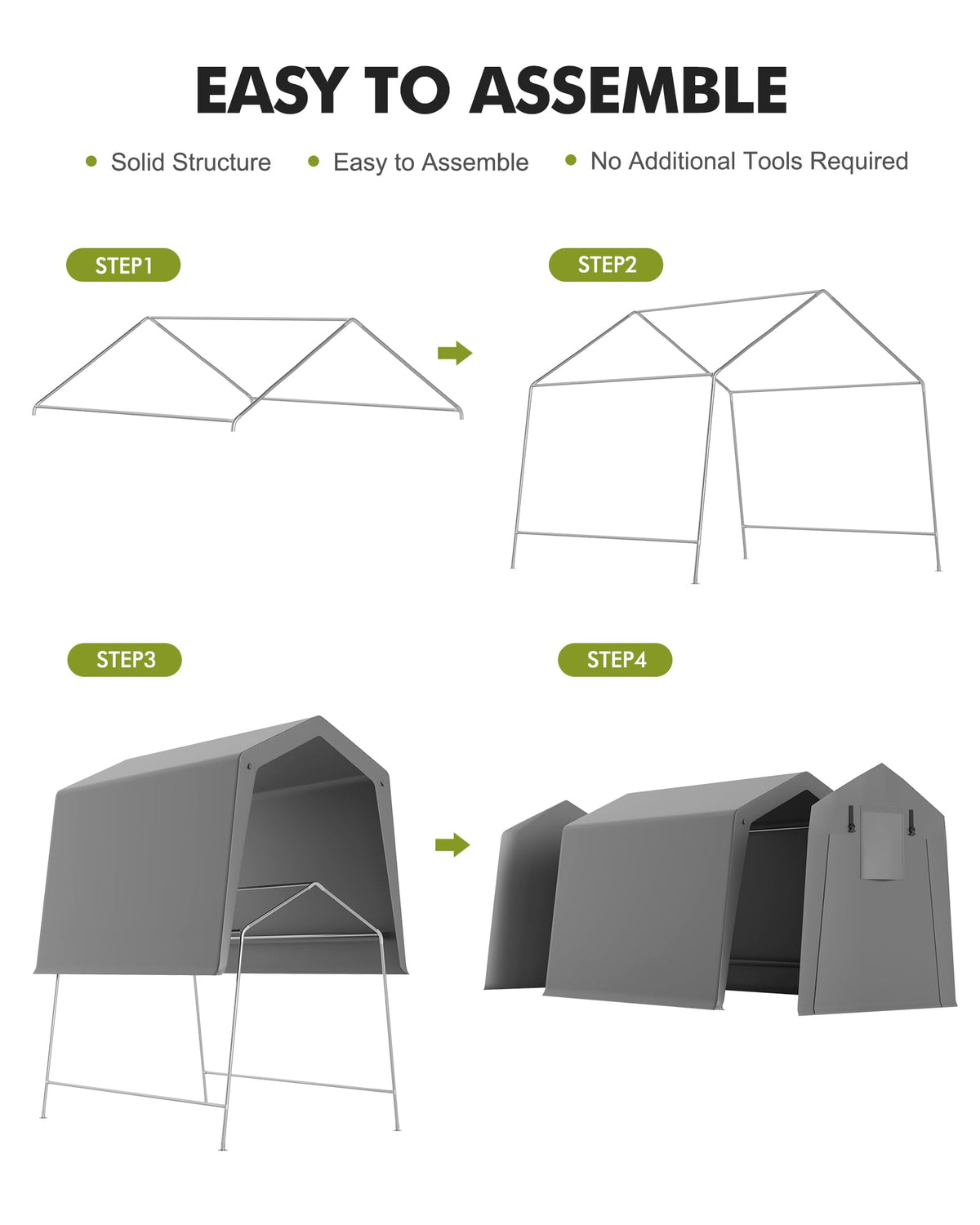 6x8 FT Portable Carport Storage Shed Tent – Heavy Duty Waterproof & UV-Resistant Motorcycle Tent with Roll-Up Zipper Doors, Steel Frame Shelter for Bike, Outdoor Tools & Equipment, Grey