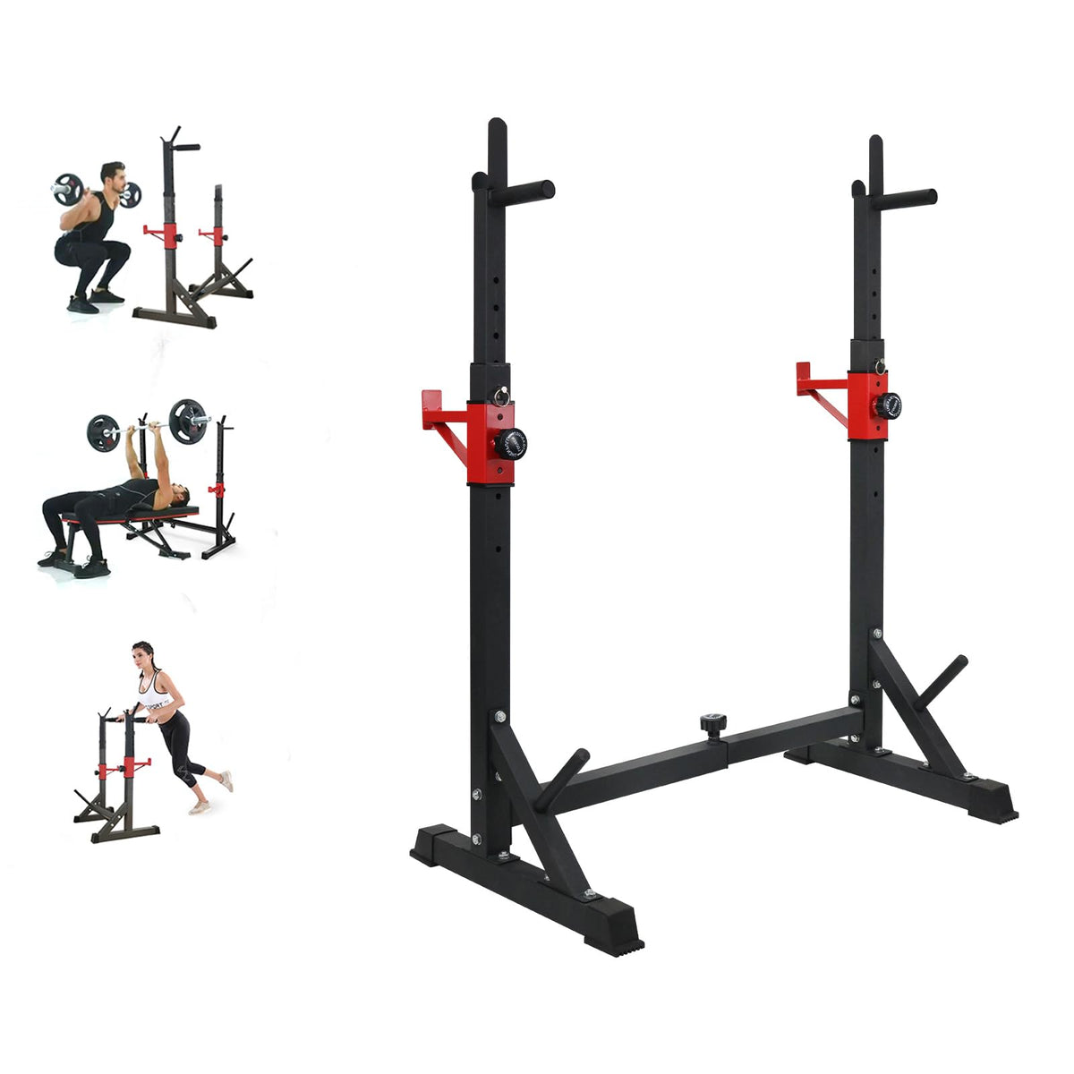 BESTHLS Adjustable Squat Rack Stand with Barbell Rack, Weight Plate Holder, J Hooks,Dip Bar Station for Bench Press Strength Training Max Load 550LBS Suitable for Gym and Home Fitness