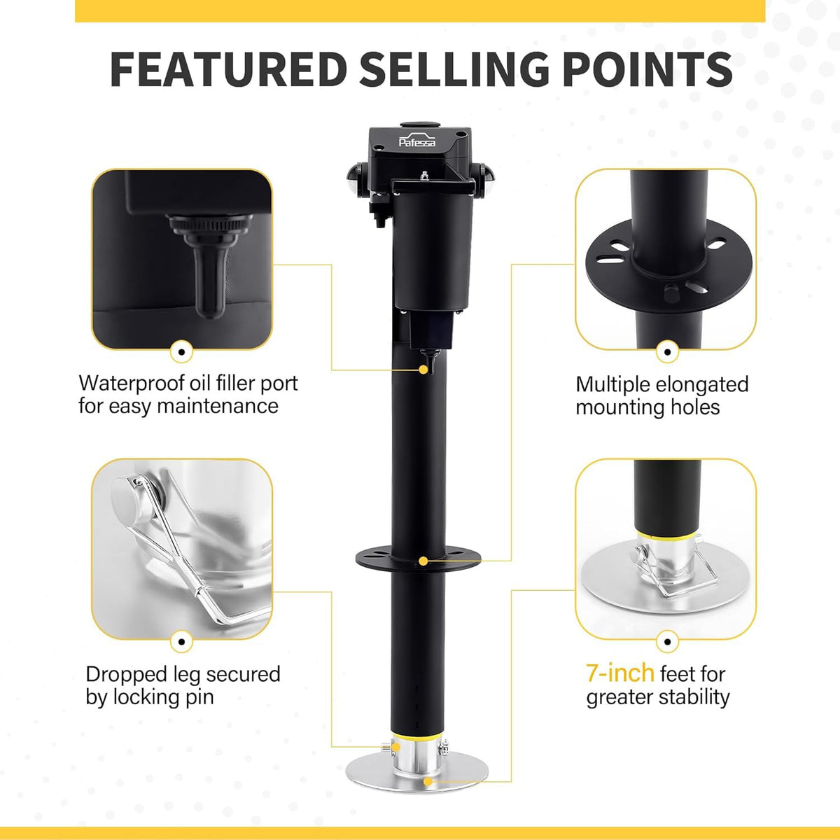 Pafessa 12V Electric A-Frame Trailer Tongue Jack with 7 Way Plug, 3500lb Lift Capacity 18” Travel Add 4.5” with the Drop Foot, Protective Cover Included