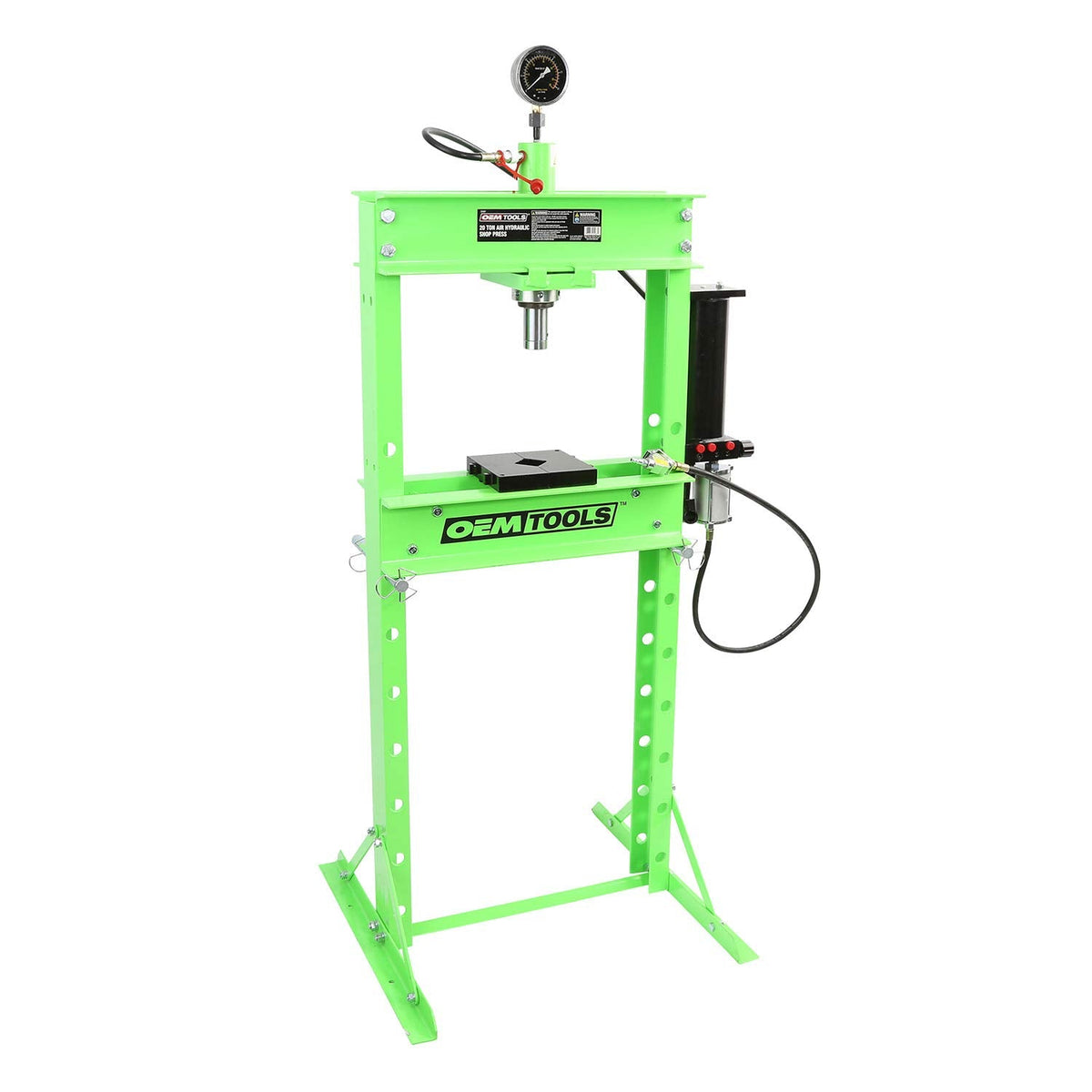 OEMTOOLS 25087 Air Hydraulic Press, 20 Ton Shop Press, Bearing Press and Metal Pressing, Dual-Speed Pump Floor Shop Press, Adjustable 20 Ton Press Head