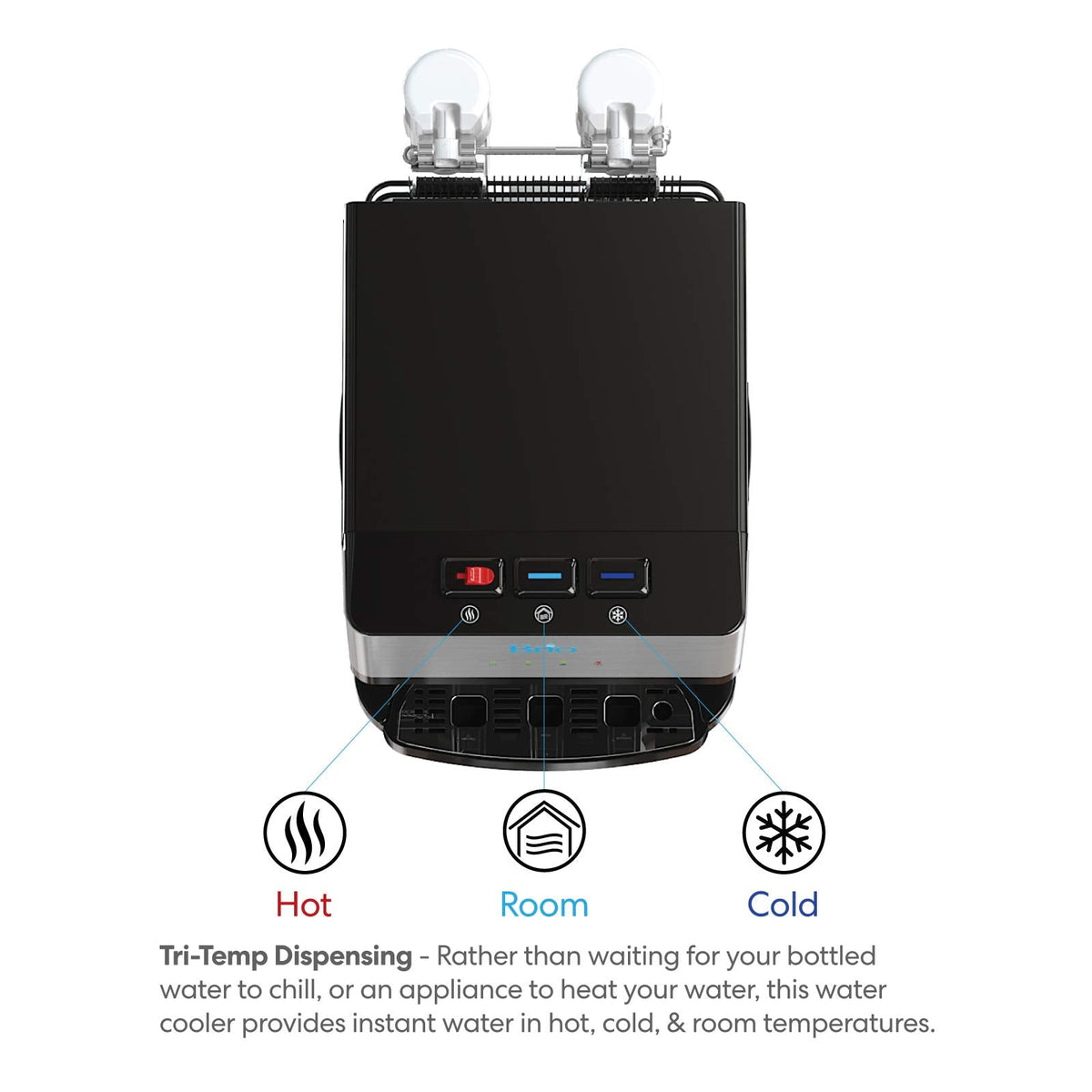 Brio Countertop Self Cleaning Bottleless Water Cooler Dispenser with Filtration - Hot Cold and Room Temperature Water. Free Extra Replacement Filters Included - UL/Energy Star Approved