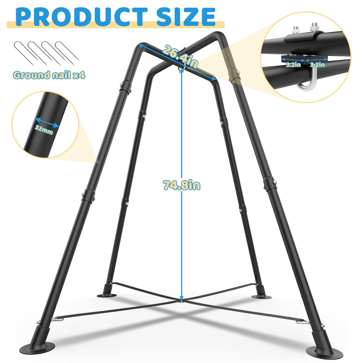 Swing Set with Tent Swing, X-Shaped Swing Frame with Sensory Swing, Tent Swing with Swing Stand, Hammock Chair with Stand, 330 lbs Capacity, w/Rainbow Lights String, Indoor/Outdoor Use(Green)