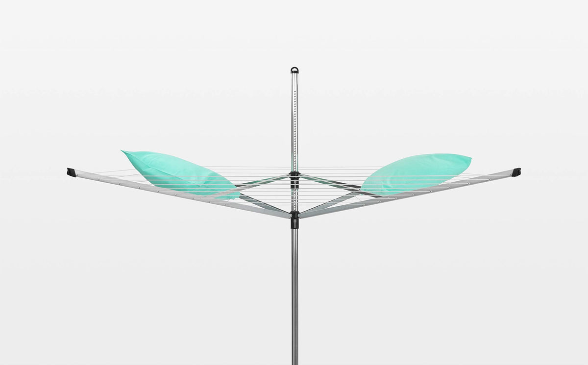 Brabantia Lift-O-Matic Outdoor 4 Arm Clothesline (164 ft/Ø 1.8") Height Adjustable, Folding Clothes Drying Rack + Ground Spike & Cover (Gray)