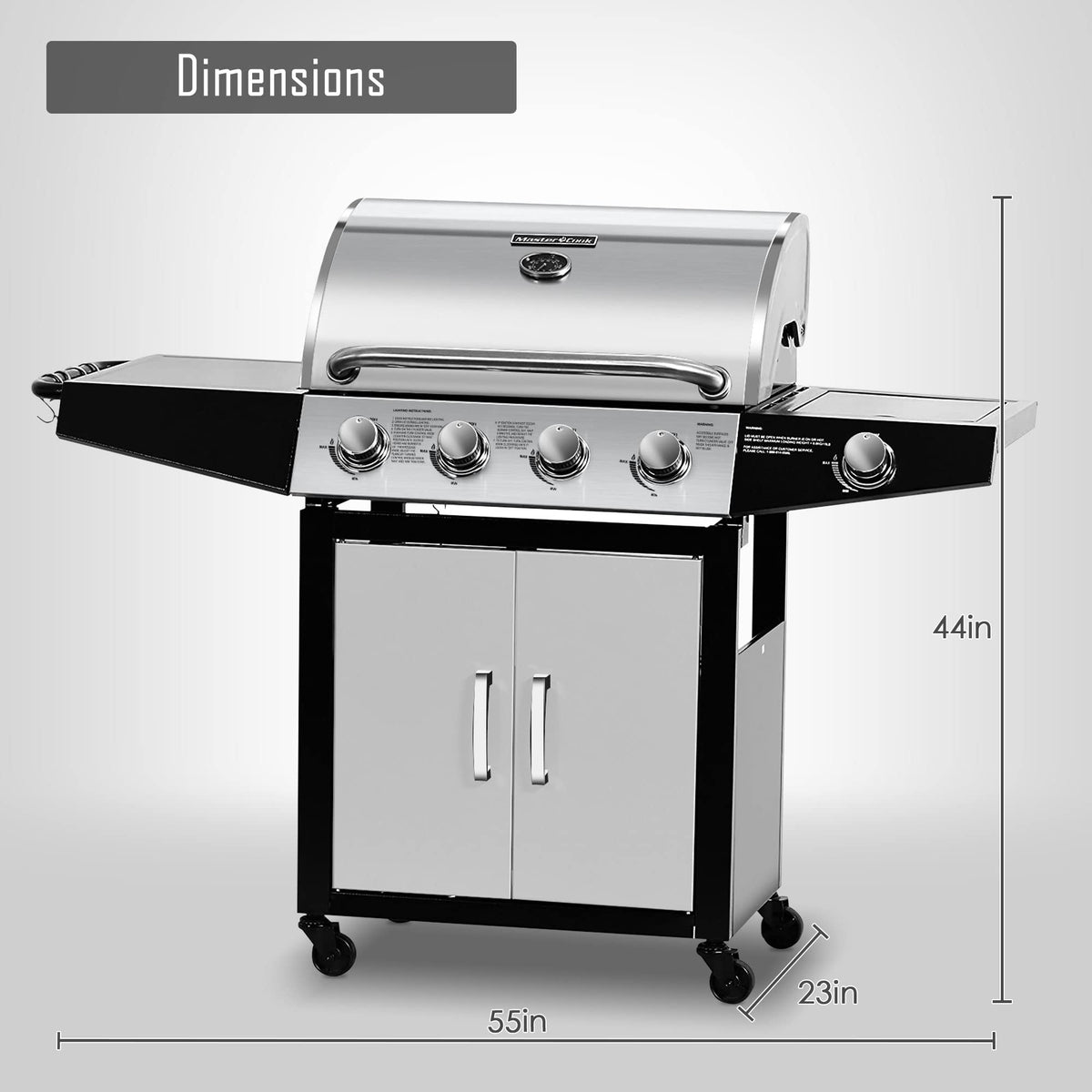 MASTER COOK 4+1 Burners Gas Grill, 518 Sqin Cooking Area, 52,000 BTU Propane Grill with Side Burner, Stainless Steel Cabinet Grill, Silver & Black