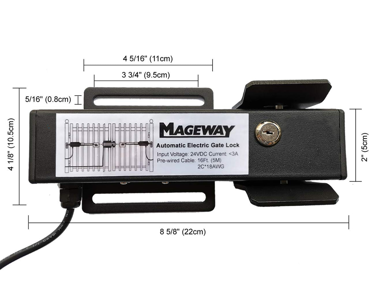 Mageway 24VDC Heavy Duty Automatic Electric Gate Lock for Swing Gate Opener Gate Operator Automatic Gate Openers, Fail Secure Waterproof Solenoid Lock, Pre-Wired 16 ft UL Cable