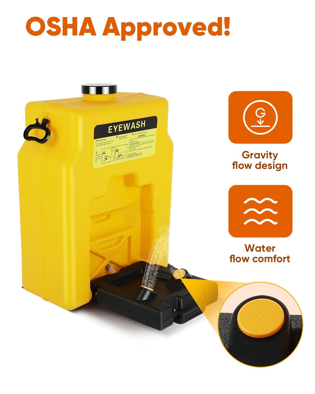 14 Gallon Portable Eyewash Station, OSHA Approved Eye Wash Station for Wall Not Plumbed, Gravity Fed Emergency Eyewash Station with 15 Minute Flush, Eye Wash Station for Construction Site Lab Garage