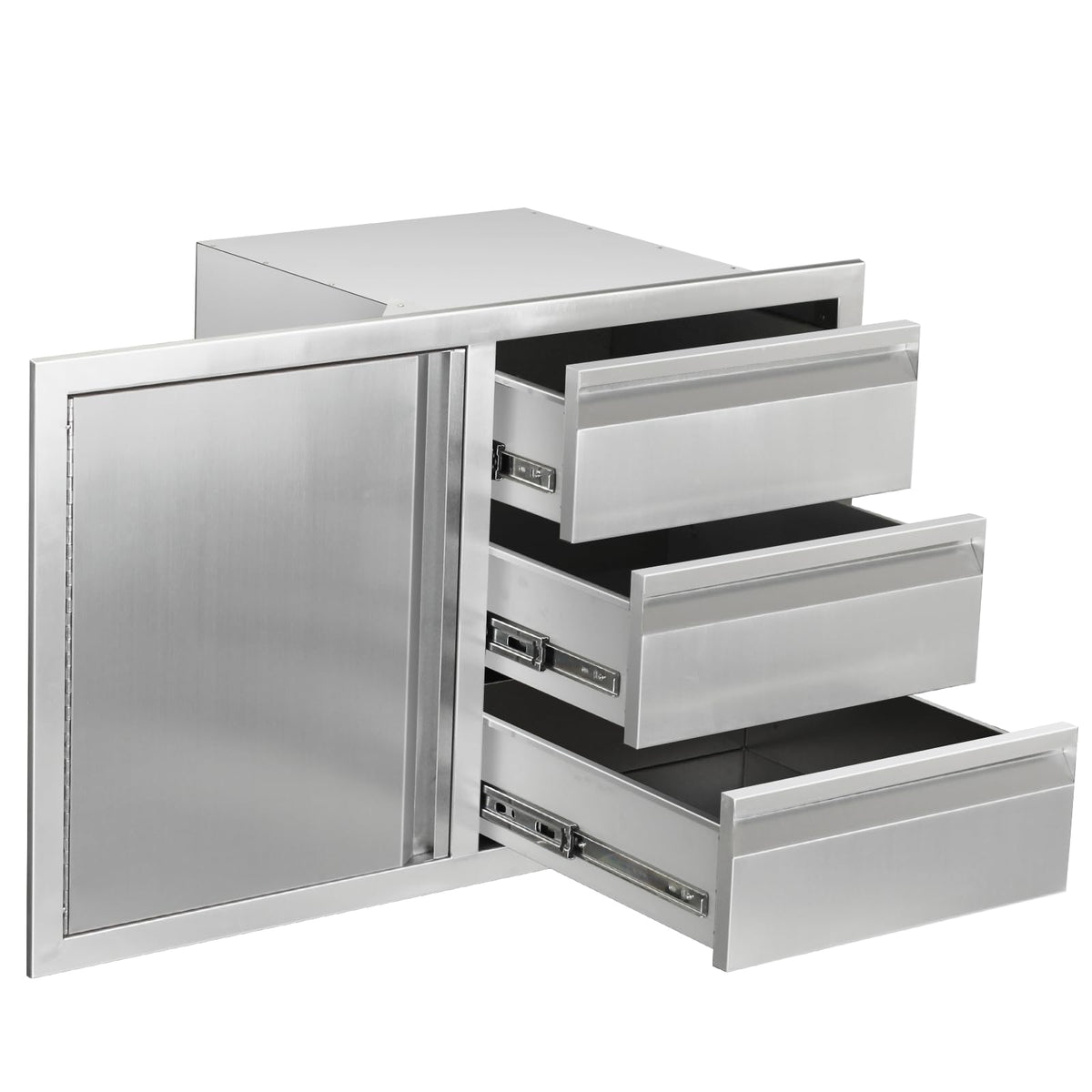 FORJAMINT Outdoor Kitchen Door Drawer Combo Cabinet,38.1W x 22.6H x 20.8D Stainless Steel with Handles,Triple Drawers & BBQ Access Combo for Outdoor Kitchen Island (Drawer and Left Door Combo)