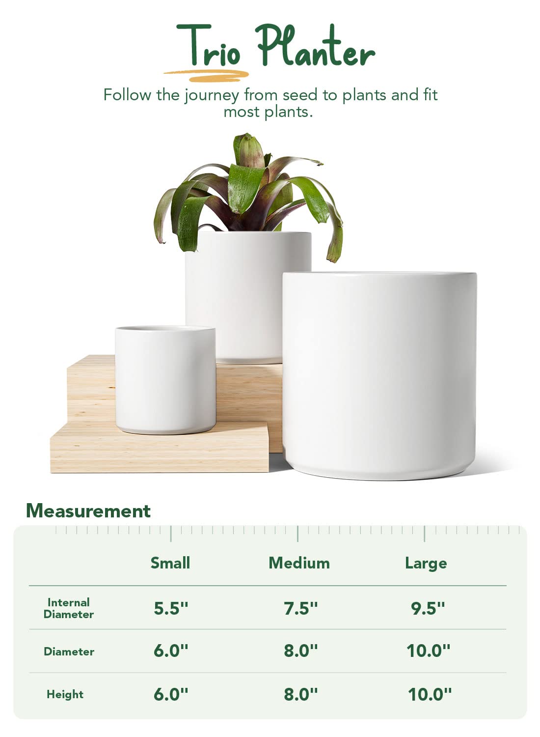 LE TAUCI Large Plant Pots Set, 12/10/8/6 Inch Ceramic Planters for Indoor Plants, Mid-Century Modern Flower Planter Pots with Drainage Hole and Plug, Cylinder Round Planter Pots, Set of 4, White