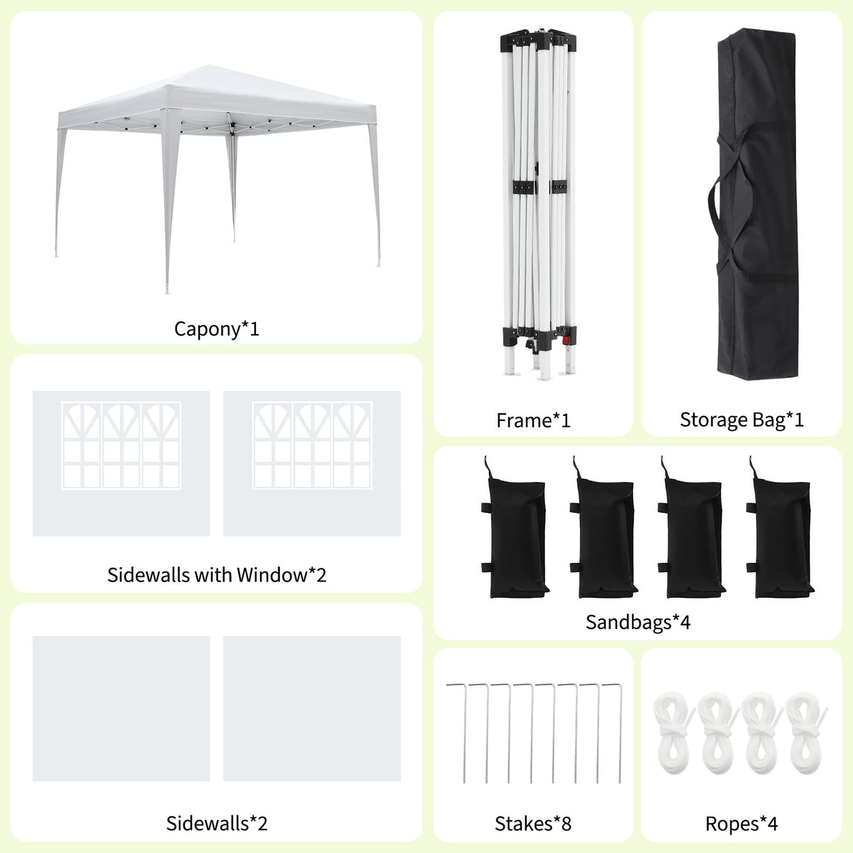 10x10 Pop Up Canopy with 4 Sidewalls, Outdoor Portable Instant Canopy Tent, Waterproof Pop Up Tent, Versatile Gazebo for Camping, Outdoor Parties, Backyard,Beach Activities,White