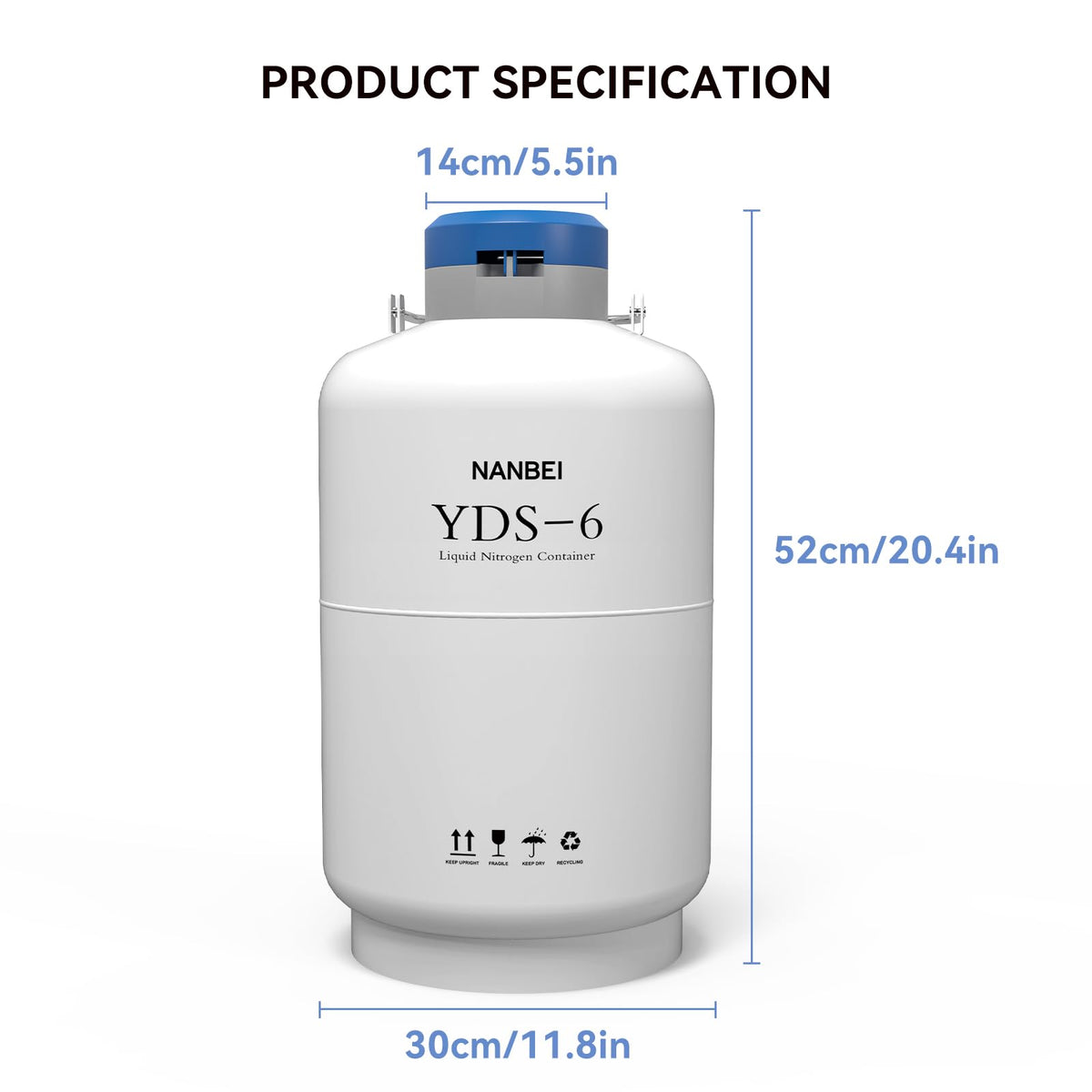 NANBEI 6L Liquid Nitrogen Tank Cryogenic Container Aluminum Alloy Liquid Nitrogen Dewar Static Cryogenic，Liquid nitrogen dewar with Straps,for Beauty Industry, Semen Preservation, Scientific