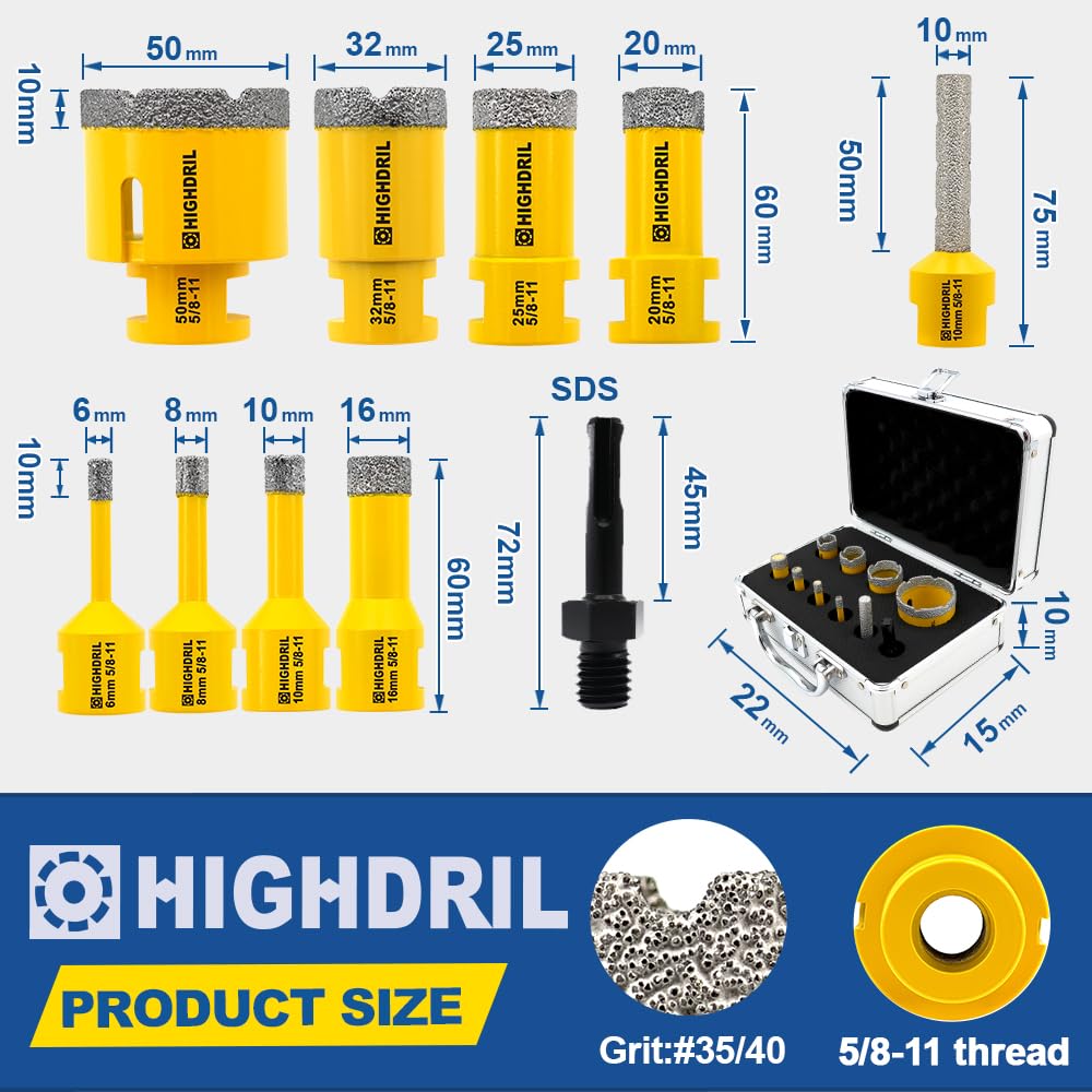 HIGHDRIL 3" 75mm Circular Saw Blade Set 4pcs and HIGHDRIL Diamond Drill Bits Kit with 5/8-11