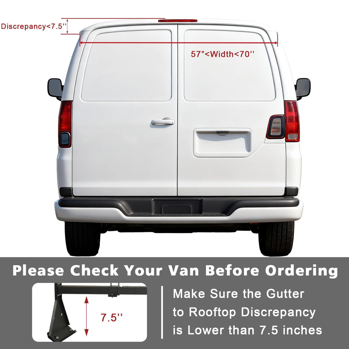 hightall Universal Van Ladder Rack with Roller,Adjustable Length 57-70" with Cargo Stoppers for Van with Rain Gutter,Compatible with Chevy Express 1500 2500 3500 Ford Econoline GMC Savana