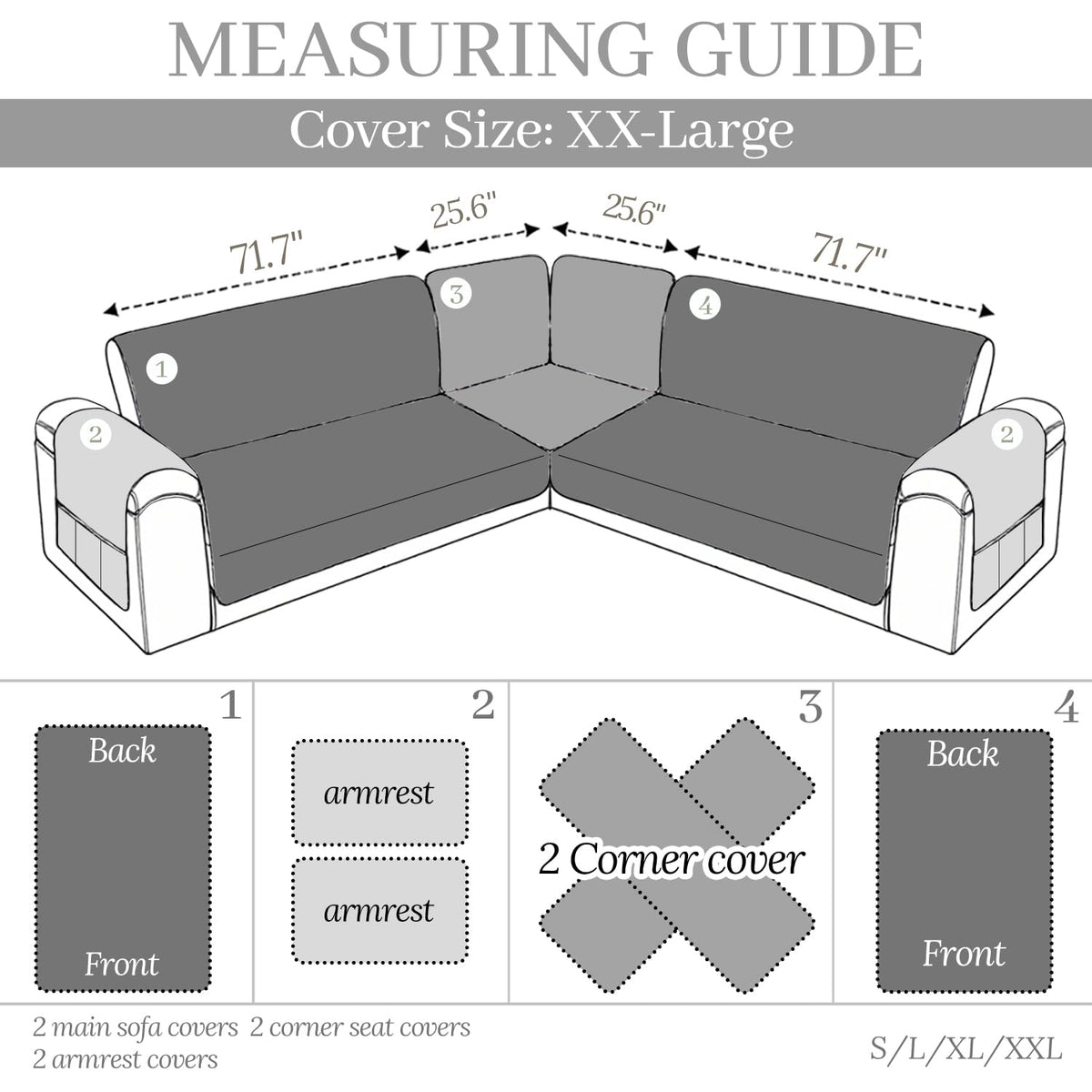 HYZOTEX Waterproof Sectional Couch Cover for Dogs, Extra Large L Shape Corner Sofa Cover, Non-Slip Washable U Shaped Sofa Slipcovers Furniture Protector (XX-Large, Ivory White)