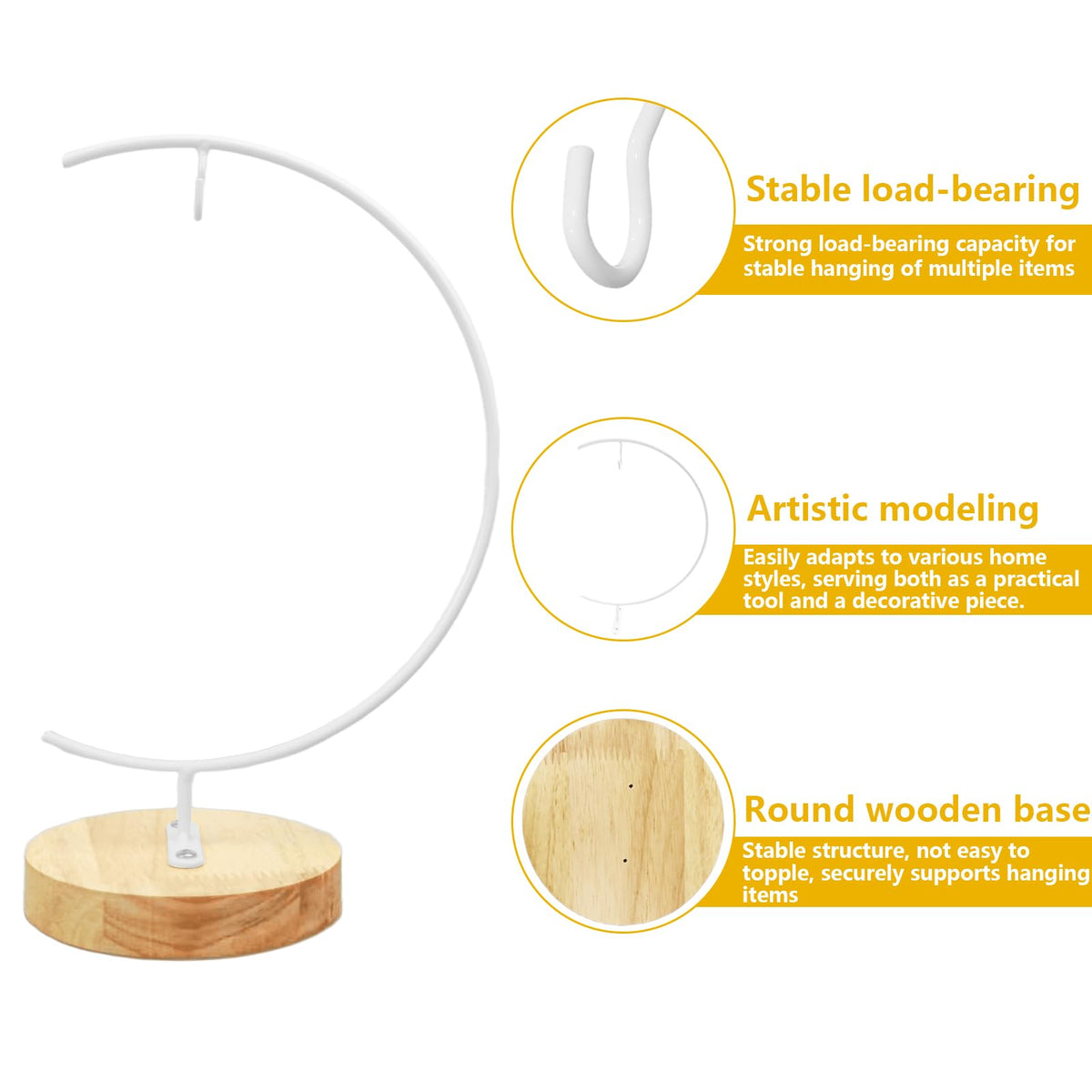 YY YEARCHY 11-inch Ornament Display Stand with Wooden Base Metal Hook Tabletop Holder for Hanging Glass Globe Ball Gifts(1, White)