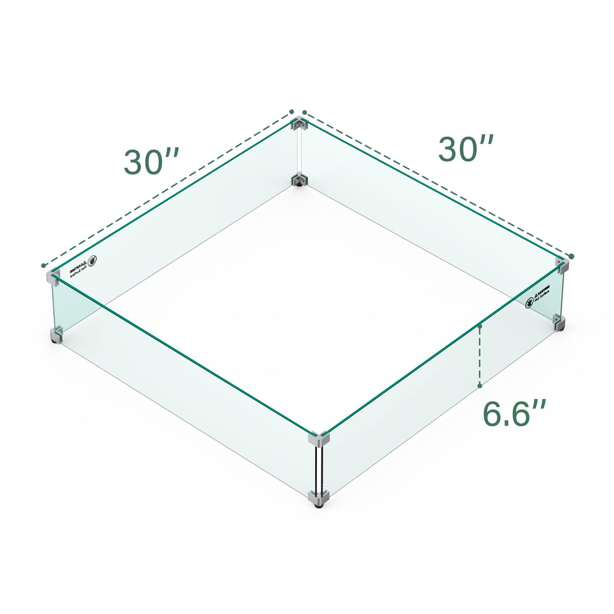 Skyflame Fire Pit Glass Wind Guard Square, 30" x 30" x 6" Tempered Glass Flame Shields, Fire-Resistant Windscreen Set, Fits for 24-inch fire Pit Burner pan