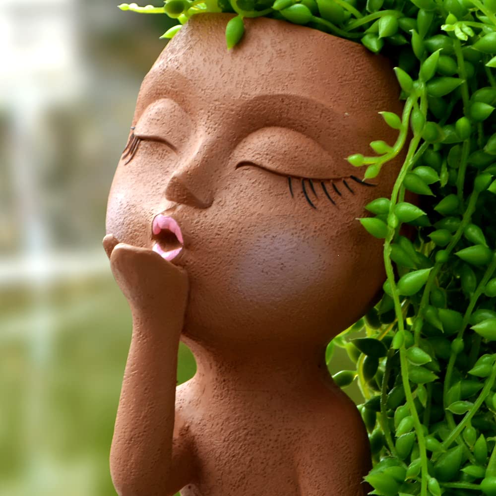 Face Planter, Head Planter, Women Faces Flower Pots, Plant Pots, Small Kissing Succulent Pots for Indoor Outdoor Plants, Cute Vase Home Decor, Brown