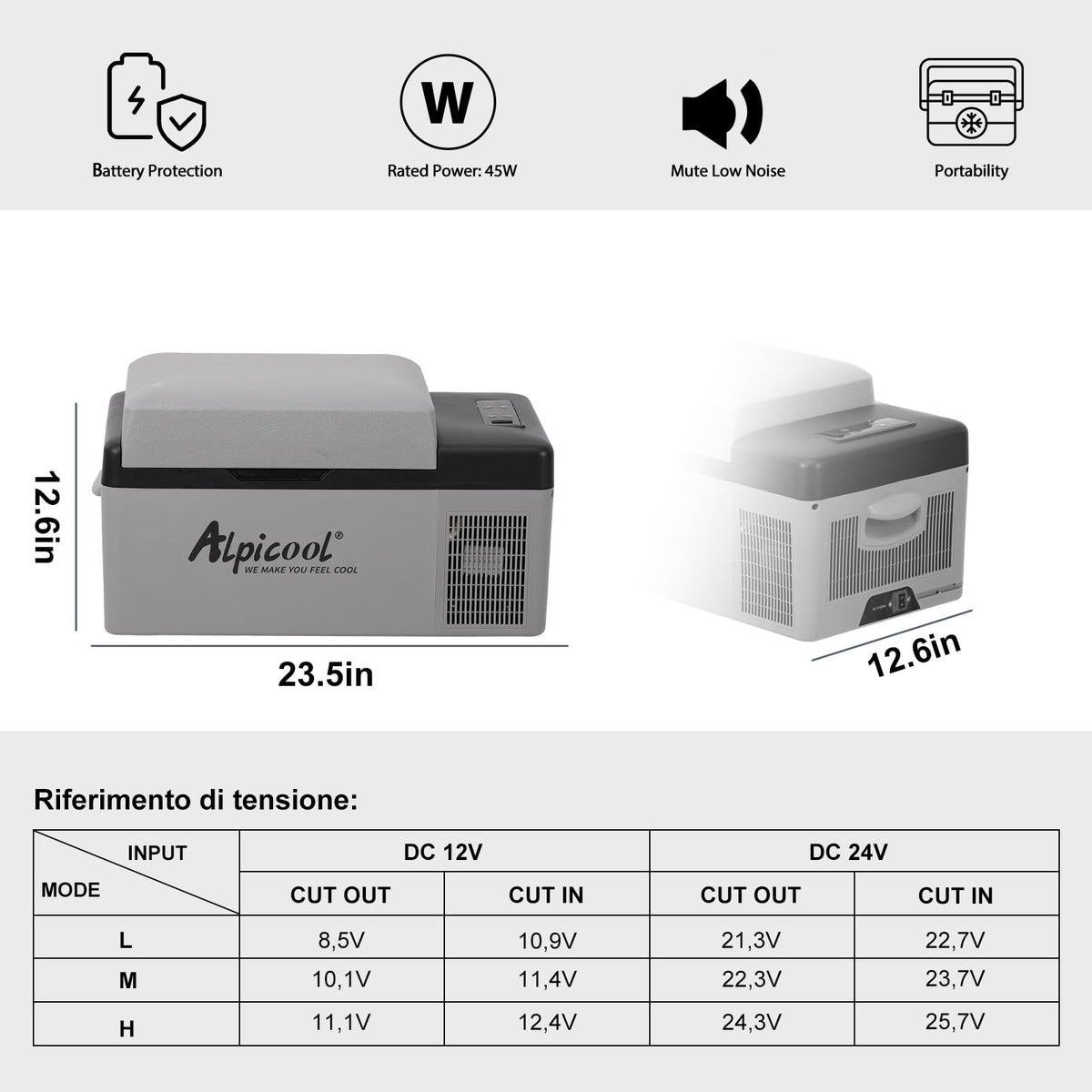 Alpicool C20 portable compressor fridge freezer 21Quart(20Liter) for car and home - 12V/24V DC and 110V AC