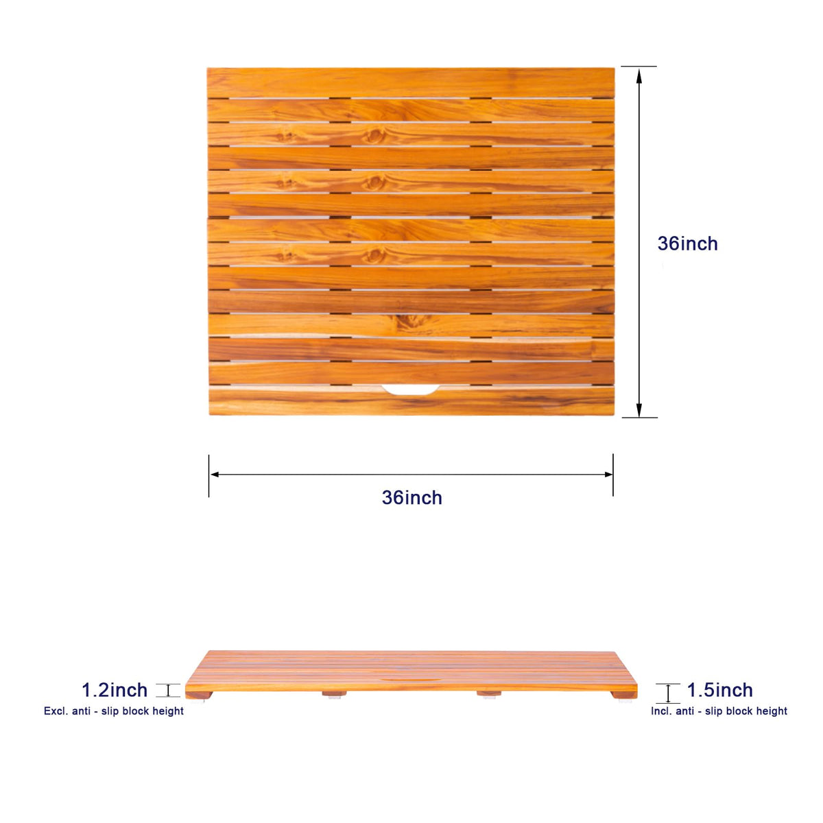 NNN 36" x 36" Teak Shower Mat – Handcrafted, Marine-Grade Reinforced, Supports Up to 400 lbs, Indonesian Teak.