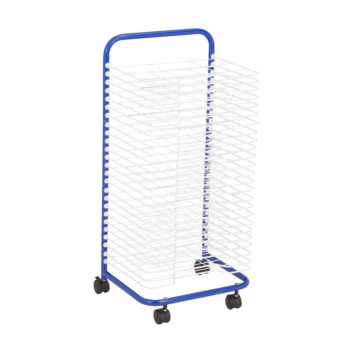 Sprogs 25-Shelf Mobile Art Drying Rack for Classrooms and Art Studios, Heavy-Duty Steel Rolling Art Rack Cart with 25 Shelves, Blue/White