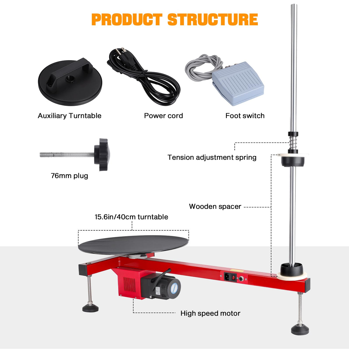 Helivivfy Electric Stretch Film Wrapping Machine, T-Shaped Design High-Efficiency Labor-Saving with 15.7in Auxiliary Turntable and Foot Pedal Switch