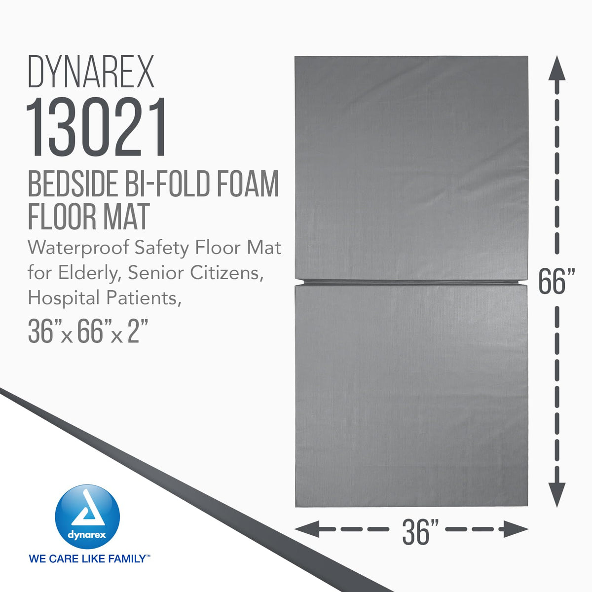 Dynarex Bedside Bi-Fold Foam Floor Mat - Waterproof Safety Floor Mat for Elderly & Hospital Patients - Accident & Fall Prevention Pad, Gray - 36" x 66"
