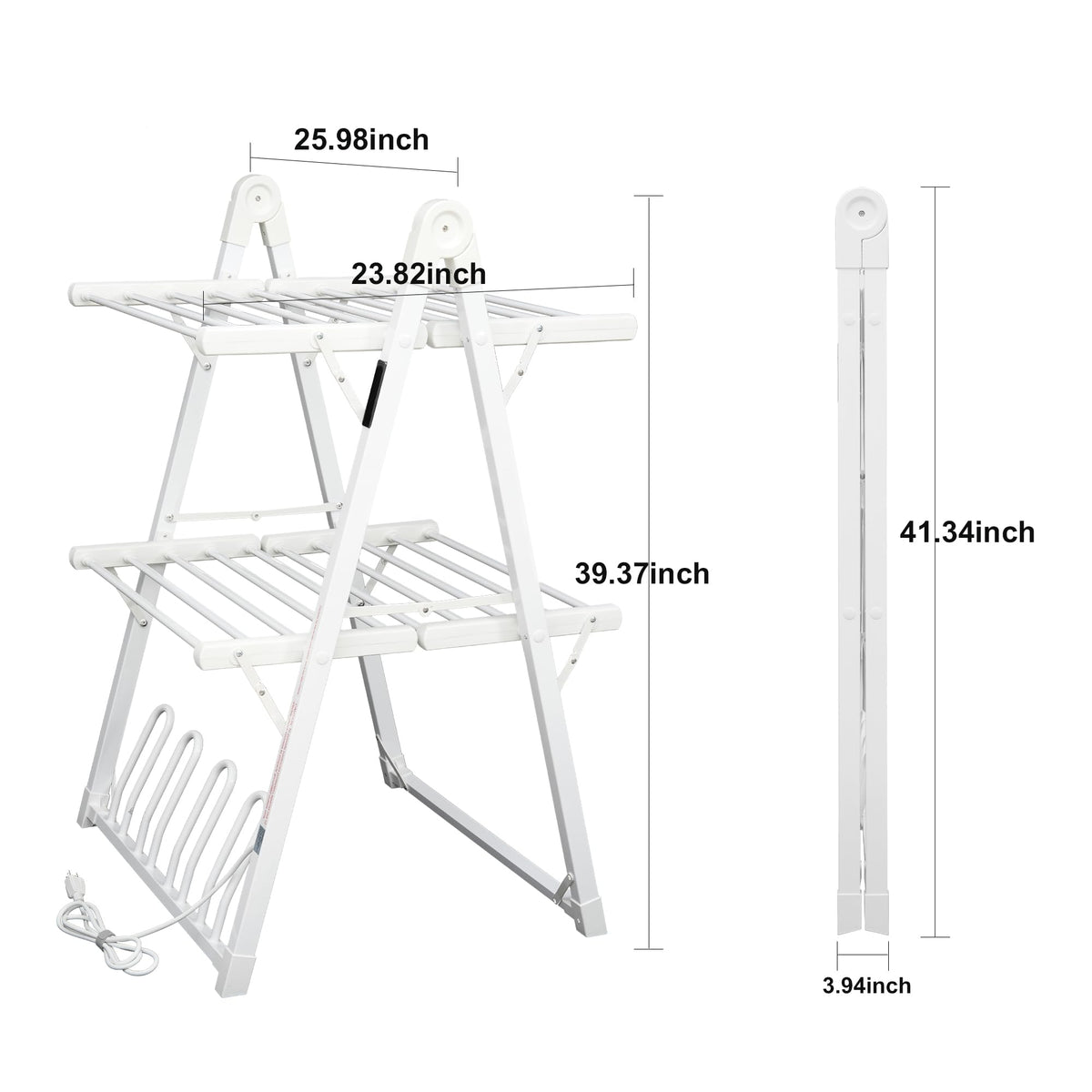 SHARNDY Electric Heated Clothes Drying Rack,Foldable Heated Garment Dryer with Timer Shut-Off Laundry Rack for Clothes Shoes Socks,Aluminum Alloy,White,Plug & Play,(39.37x25.98x23.82in)