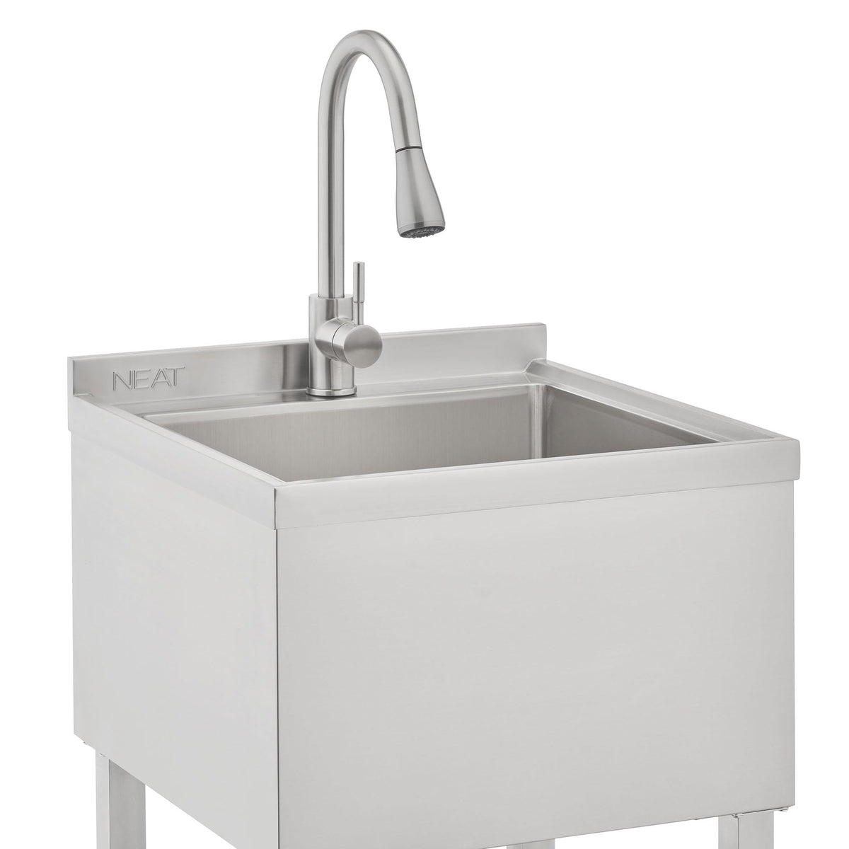 NEAT by TRINITY EcoStorage Stainless Steel Utility Sink, Freestanding Single Bowl Utility Sink with Pull-Out Faucet for Garage, Laundry Room, Business, NSF Certified, 22"W x 22"D x 50"H (NHA-0328)