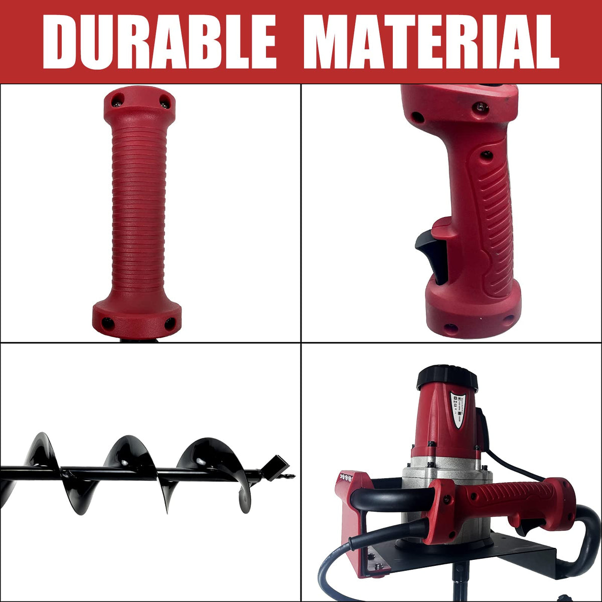 JACKCHEN 1500W Electric Post-Hole Digger with 6-Inch Auger Bit, Earth Auger Drill, Auger Bit Earth Auger, Ideal for Post Hole Digging, Drilling, Tree Planting, Red