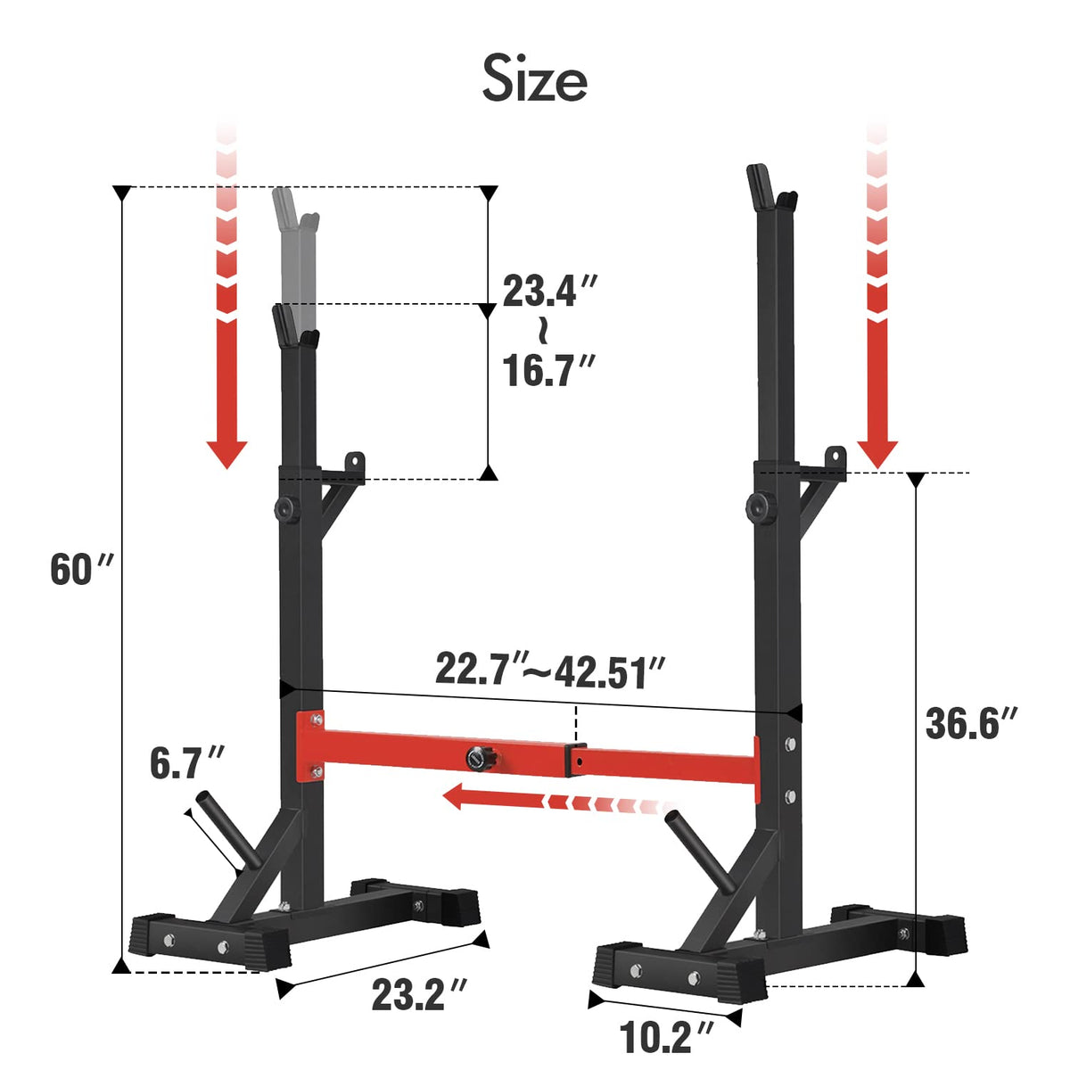 BangTong&Li Squat Rack Stand,Barbell Rack,Bench Press Rack Stand Home Gym Adjustable Weight Rack 550Lbs (Red)