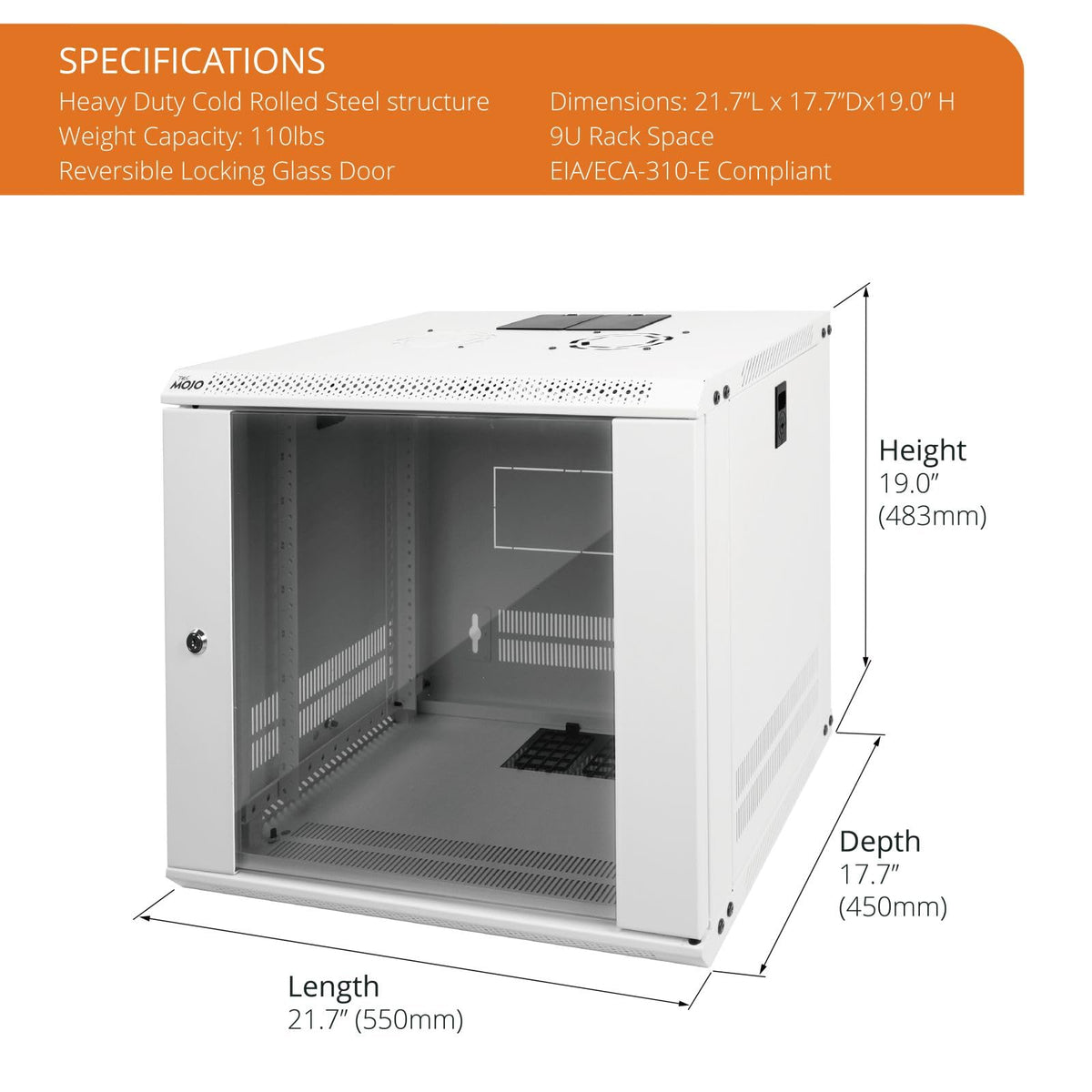 Tecmojo 9U Wall Mount Rack Network Cabinet for 19" IT Equipment,with Lockable Glass Door and Side Panels,Cooling Fan,17.7inch Depth,White,Computer/Electronics Equipment Data Rack