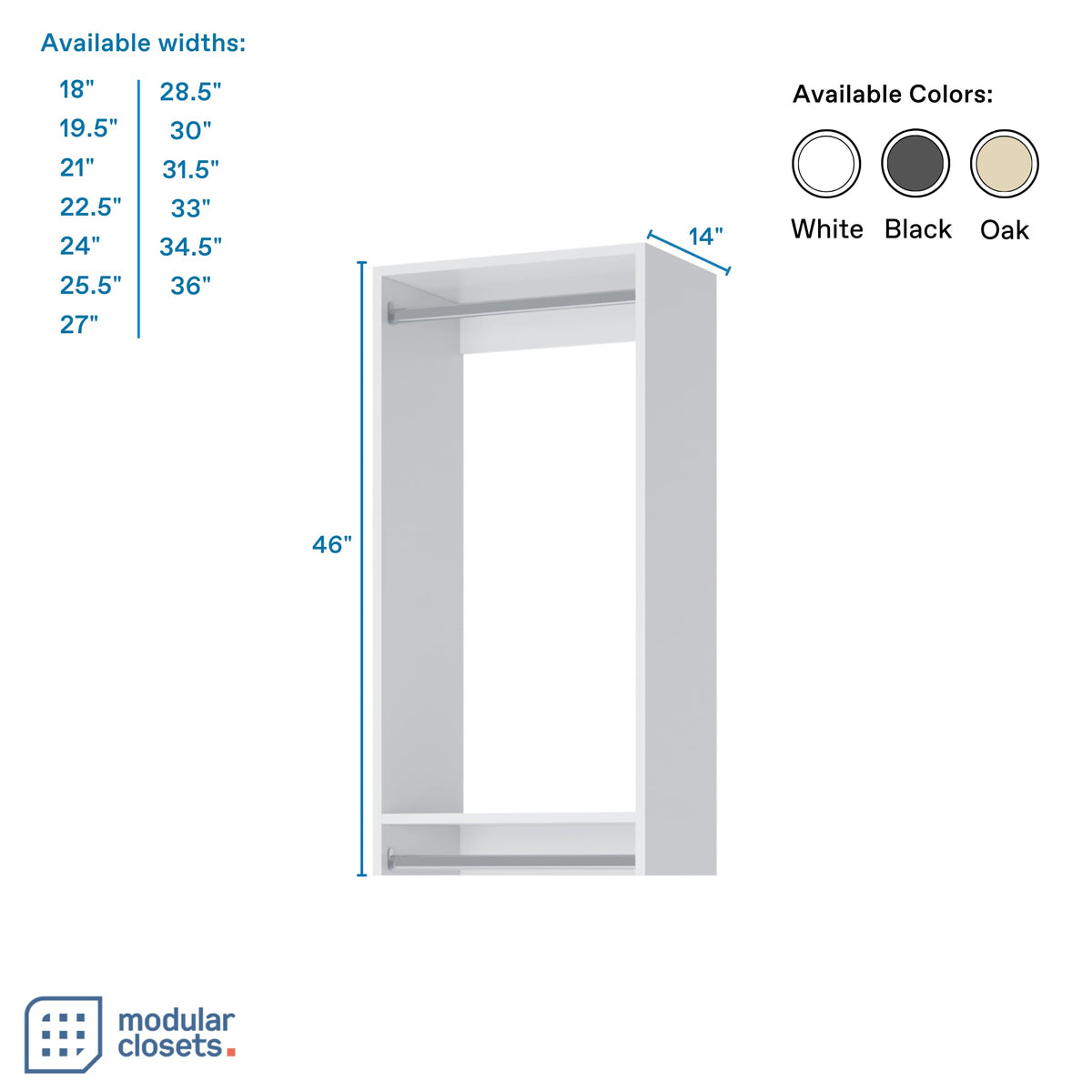 Double Hanging Closet Unit - Modular Closet System For Hanging - Corner Closet System - Closet Organizers And Storage Shelves (White, 24 inches Wide) Closet Shelves
