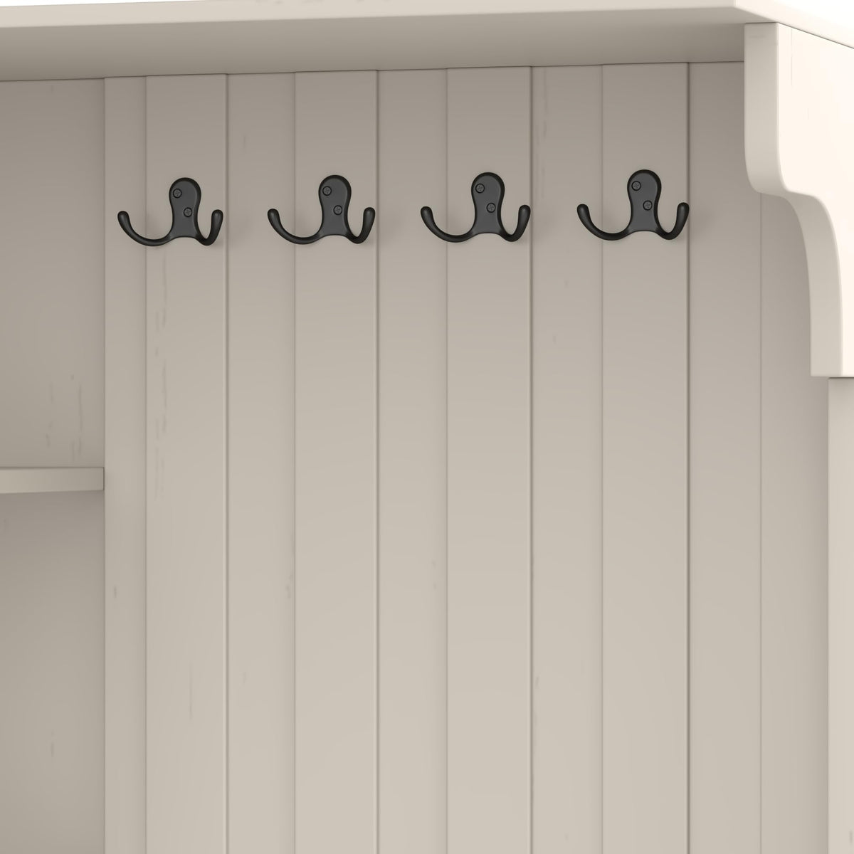 KEIKI Multifunction Entryway Storage Cabinet Set with Bench, Modular Hallway Organizer with Hooks, Open Shelves, Hidden Storage, Farmhouse Accent Cabinet for Living Room, Kitchen, Entryway, Beige