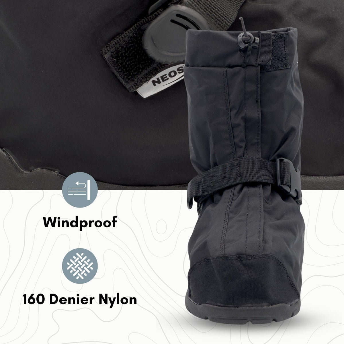 NEOS 10" Villager Mid All-Season Nylon Overboots, Black, Size Medium, Wind Resistant and Waterproof Boot Covers, Lightweight, Comfortable Fit, No-Slip Superlight Outsole